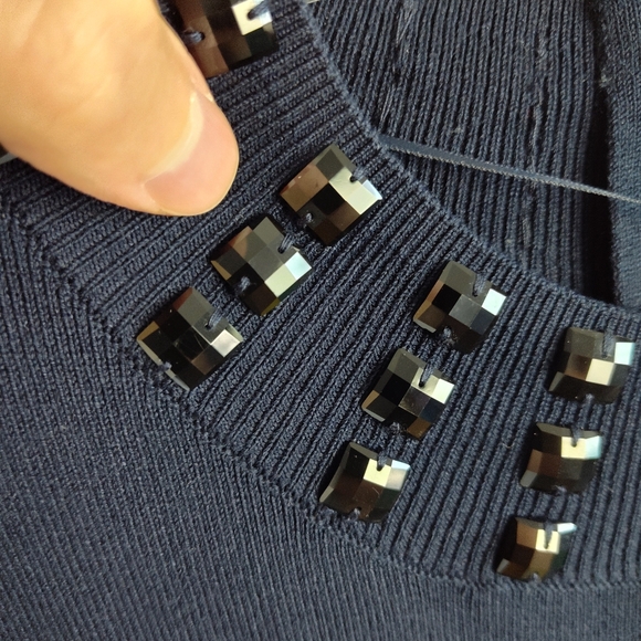 New Samoon by Gerry Weber Sleeveless Sweater 22 beaded knit top new navy blue - Picture 7 of 14